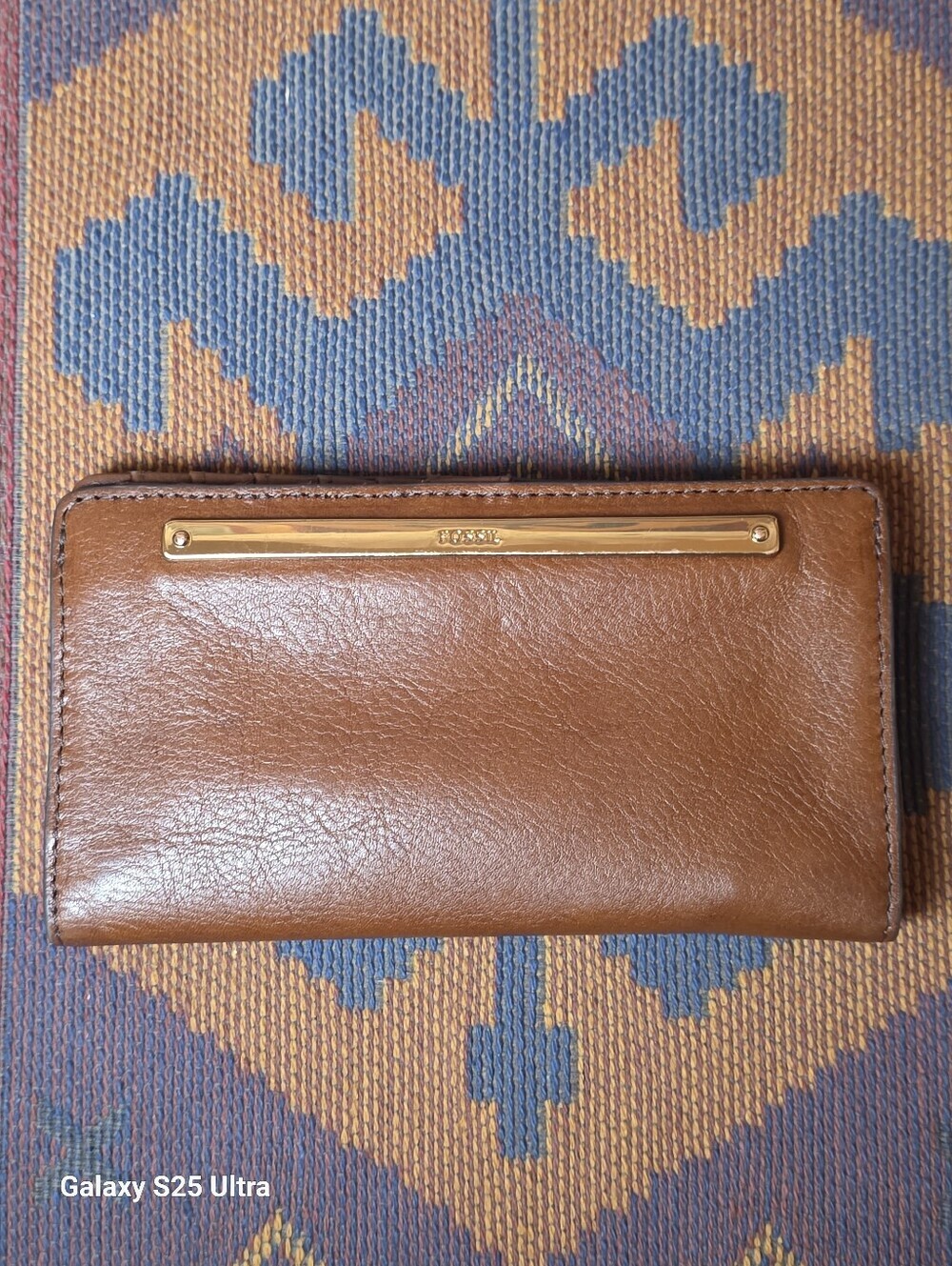 Fossil Liza Brown Leather Wallet Gold Hardware Bar Slim Bifold Clutch - Picture 3 of 16